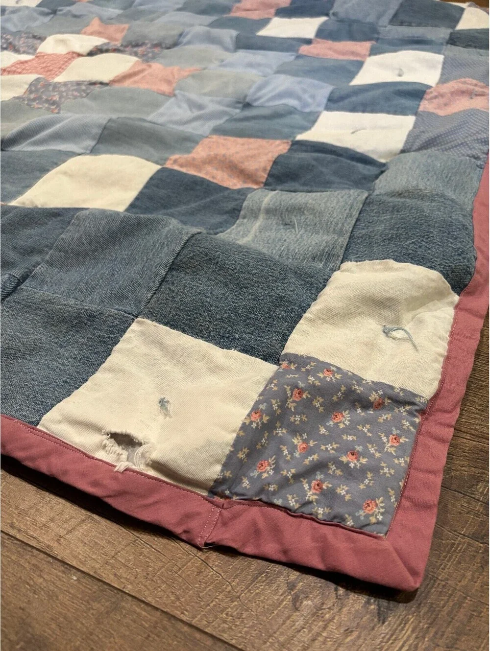 Vintage Denim Patchwork Quilt